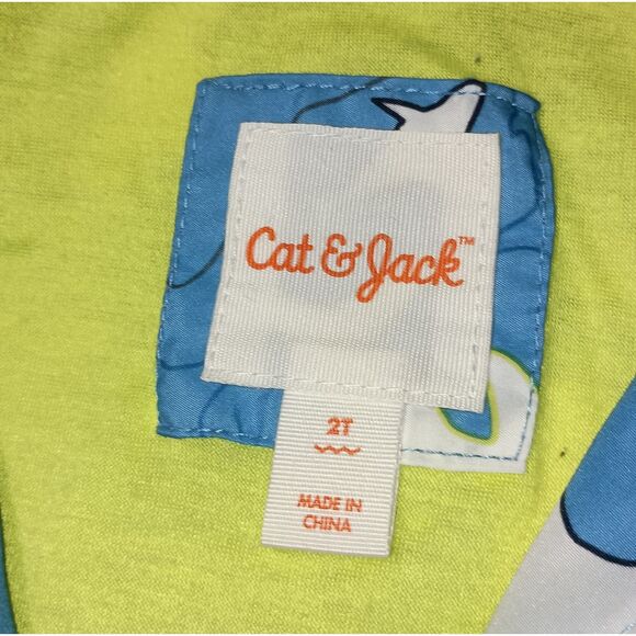 CAT & JACK:  Blue/White Fish Themed Full Zip-Up Rain Jacket, Size 2T - Picture 3 of 3